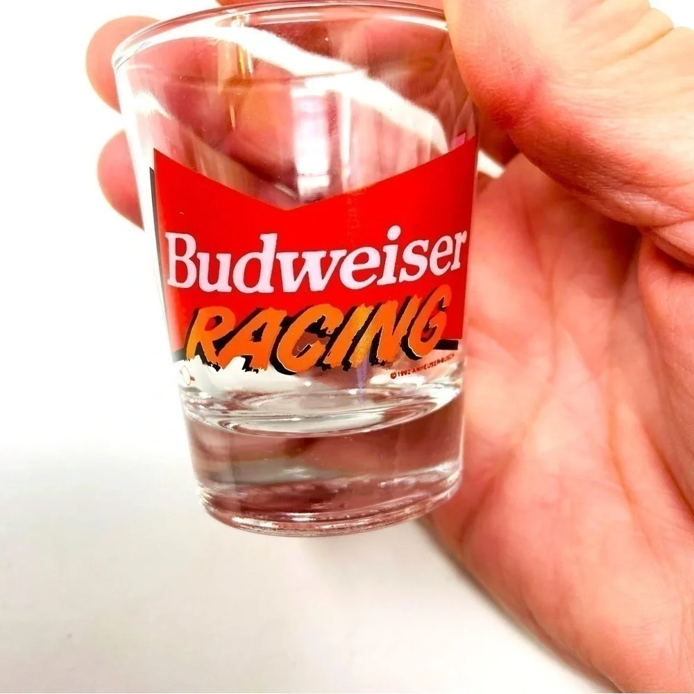 Set Of 2 1992 Budweiser Racing Shot Glasses 2oz